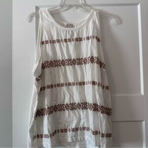 LOFT Embroidered Swing Tank Top XL White tan 100% Cotton Boho